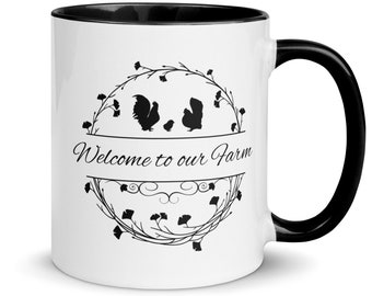 Welcome Rooster Mug, Farmhouse Kitchen Ceramic Cup, Primitive Chicken Decor