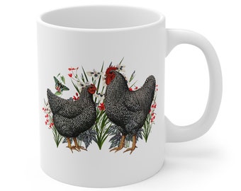 Barred Rock Chicken Mug, Country Garden Coffee Cup, Retro Kitchen Decor