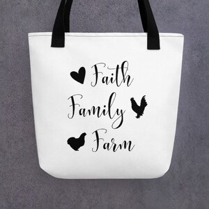 Faith Family Farm Bag, Dubbelzijdige Tas, Homesteading Decor, Reistas