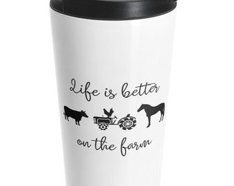 La vida es mejor en la granja, taza de café, taza de viaje agrícola, taza de granja Cottagecore
