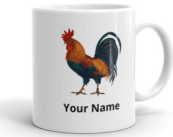 Custom Name Mug, Rooster Picture, Chicken Decor, Gift for Men