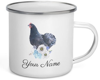 Personalized Name Camping Mug, Hen, Custom Enamel Mug