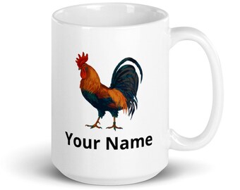 Custom Tall Ceramic Mug, Animal Mug, Coffee Cup, Rooster