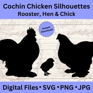 Poulet Cochin Silhouette SVG, Clipart ferme mignon, fournitures créatives, fichiers vectoriels