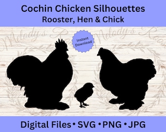 Cochin Chicken Silhouette SVG, Cute Farmhouse Clipart, Craft Supplies, Vector Files