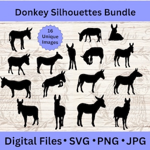 Esel Silhouette SVG Bundle, Bauernhof Clipart, Maultier SVG, Vektor, printable