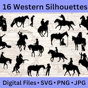 Bundle Cowboy SVG, Cowgirl, Clipart Western, Rodéo SVG, Sports équestres, Silhouettes de chevaux, PNG