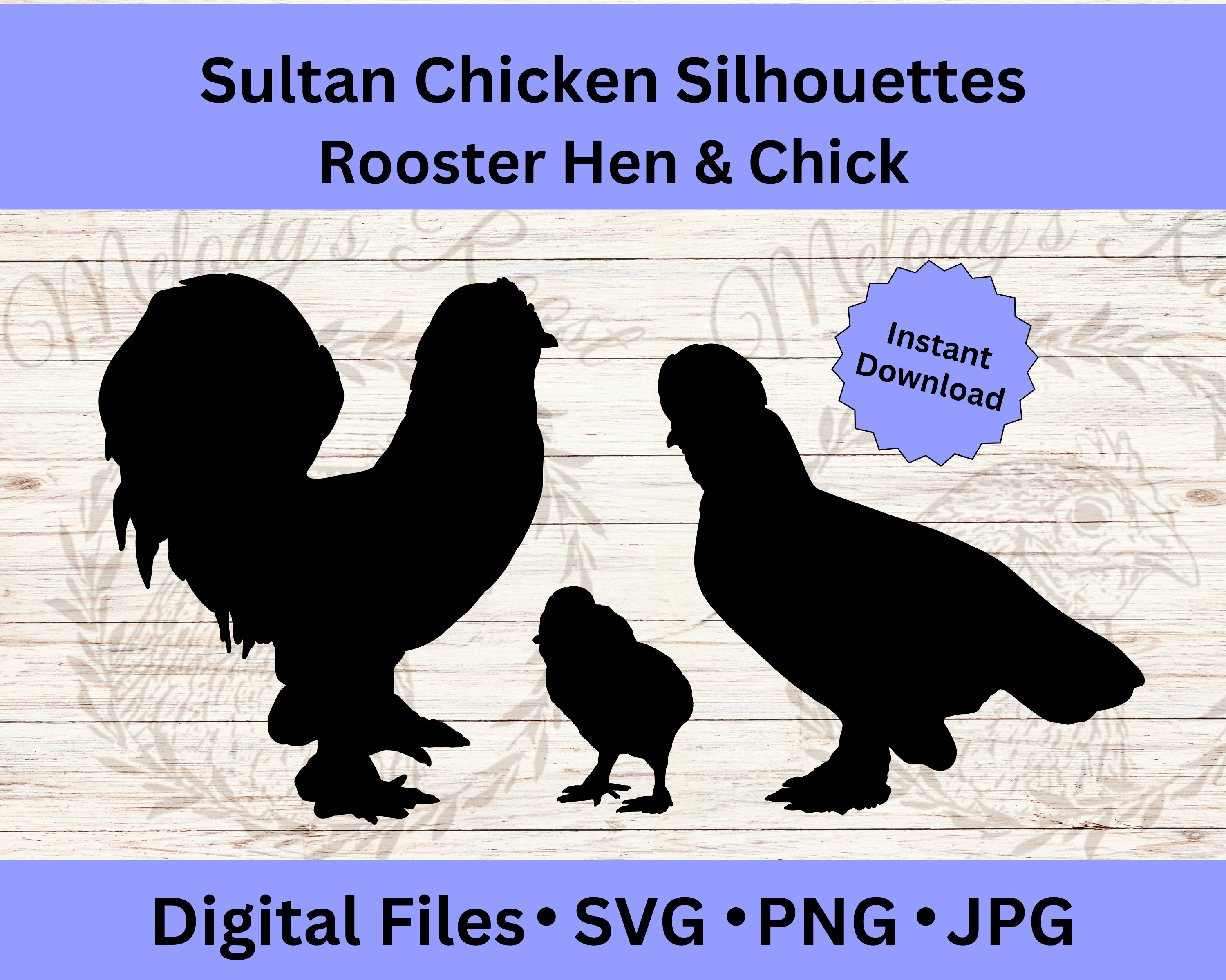 Sultan Huhn Rasse Clipart, Bauernhof Tier SVG, Hahn PNG, Henne Schnittdatei, Sofort Download