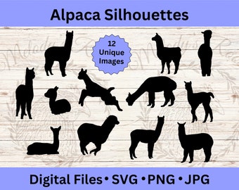 Alpaca SVG Bundle, Livestock Animals Clipart, Farm Animal Silhouette SVGs, Homesteading, Alpaca PNG