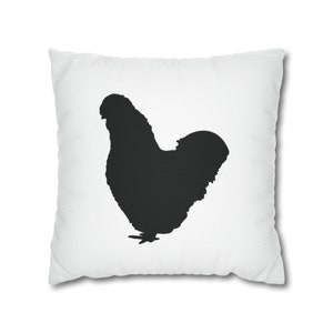 Silkie Bird Silhouette Pillow Cover, Rustic Chicken Decor, Black And White Modern Farmhouse Pillow