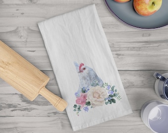 Pretty Hen Tea Towel, Farm Chic Dish Towel, Cottagecore Decor