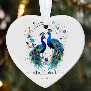 Custom Peacock Ornament, Couple Ornament, Personalized Name Couple Ornament, Keepsake Ornament for Couple, Christmas Ornaments Anniversary
