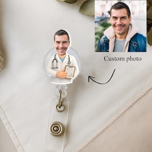 Personalized Photo Badge Holder for Nurses/Doctor, Funny Nurse Badge Reel for Women/Man, Custom Photo ID Name Tag, RN Charge Nurse Gift