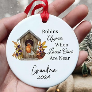 Personalized Robin Christmas Ornament, Ceramic Memorial Ornament, Robins Appear When Loved Ones Are Near, Loss of Loved Ones Gift
