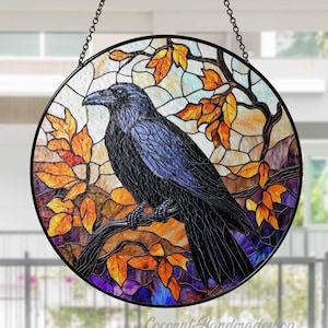 Gothic Raven Stained Glass Suncatcher, Black Crow Haloween Decor, Black Raven Stained, Gothic Crow Window Hangings, Housewarming Gift Idea