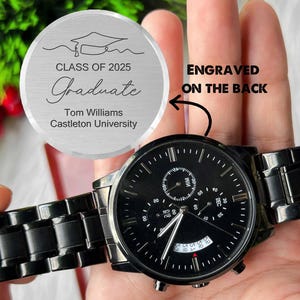 Personalized Graduation Men&#39;s Watch, Graduation Gifts for Son Nephew Grandson, Class of 2025 Graduate Gift, Master Degree Engrave Watch