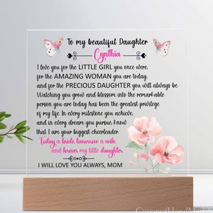 Wedding Gift Daughter Personalized, Daughter acrylic plaque wedding gift, Keepsake from Bride Mom, LED Personalized Sign from Bride Mom