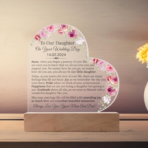 Personalized Plaque For Daughter On Her Wedding Day, Daughter Wedding Gift From Parents, Gift For Bride On Wedding Day, To My Daughter Gift