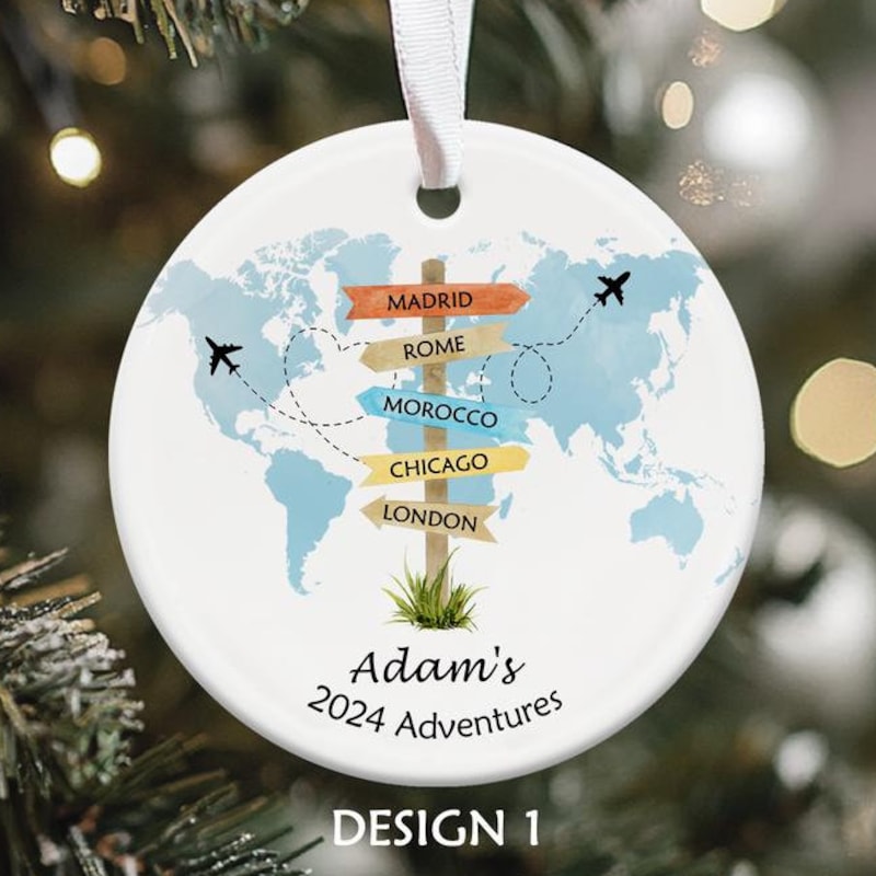 Personalized Travel Adventure Ornament, Traveling Christmas Ornament, Travel Gift, Vacation Ornament, Traveling Keepsake