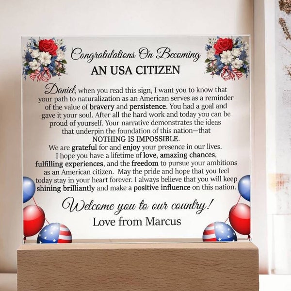Personalized Plaque For New Citizen, Naturalization Gift For New American Citizen, New US Citizenship Gift, Plaque For Immigrant Citizen