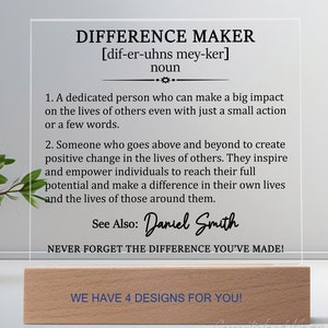 Personalized Plaque For Difference Maker, Difference Maker Gift From Colleague, Leader Gift Plaque, Retirement Gift For Coworker