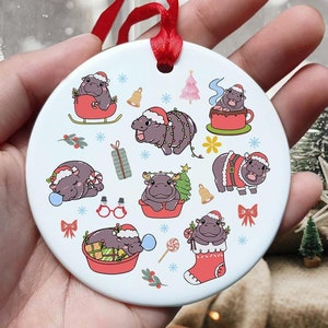 Moo Deng Christmas Ornament, Cute Moo Deng Hippo Ornament, Hippo Christmas Tree Decor, Funny Baby Pygmy Hippo Gifts, Hippo Moo Deng