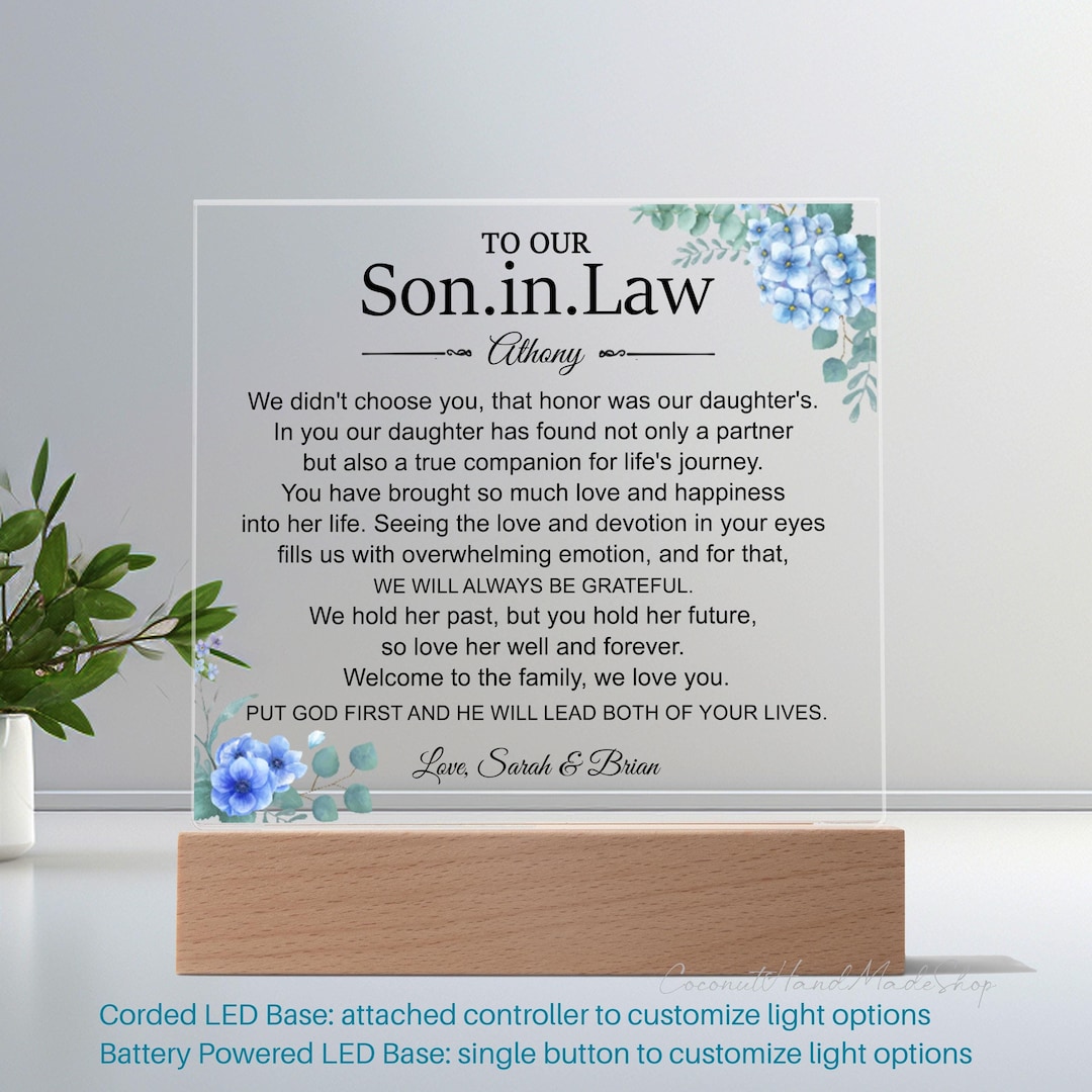 Son in Law Wedding Gift, Personalized Plaque for Son in Law, Son in Law ...