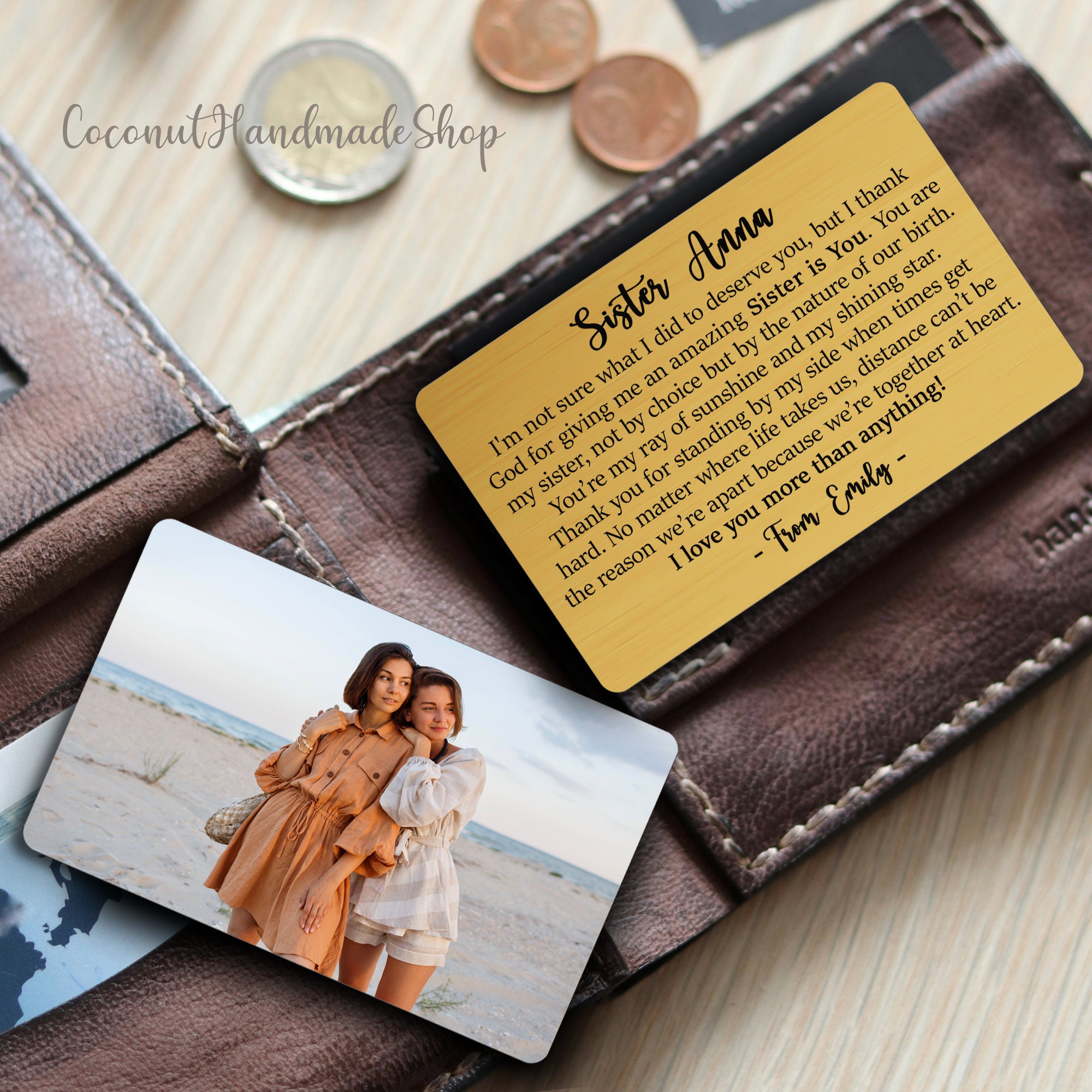 Wallet Insert Card For Sister - Stainless Steel "You Are My Bonus Sister" Reminder Card, Credit Card Size Gift - View #6