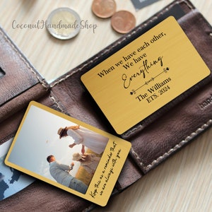 Billetera de metal con foto personalizada, recuerdo de metal para regalar a familiares o amigos, tarjeta de aluminio con imagen grabada y escritura a mano, tarjeta personalizada