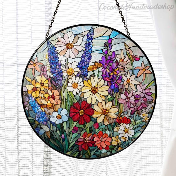 Wildflower Glass Suncatcher, Wildflower Window Hanging Decor/Florist Gift, Gift for Flower Lover/Sun Catcher Gift for Mom/Grandma Suncatcher