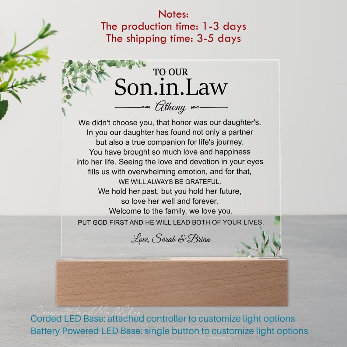 Son in Law Gift on Wedding Day Wallet Insert Card, Personalized Gift ...