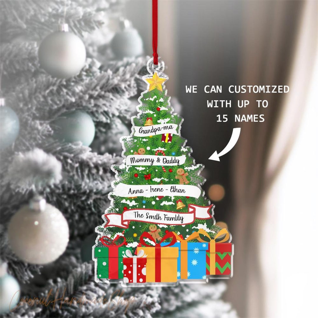 Personalized Family Name Ornament Christmas Tree, Custom Family Tree ...