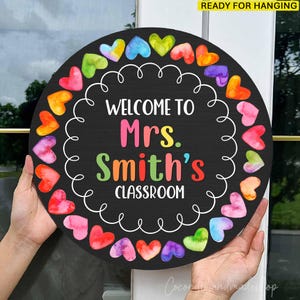 Personalized Rainbow Heart Sign for Classroom, Chalkboard Welcome Sign for Teacher, Rainbow Classroom Decor, Back to School Gift for Teacher