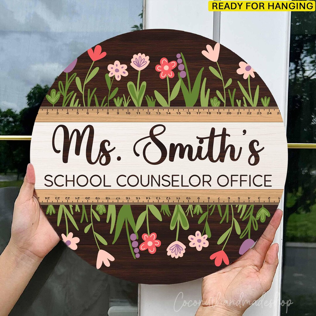 School Counselor Door Sign, Custom Floral Office Sign for Teachers ...