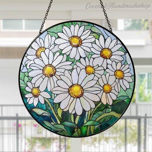Daisy Flowers Glass Suncatcher, April Birth Flower Gift for Mom, Birth Month Flower Window Decor, Mothers Day Gift, Birthday Gift