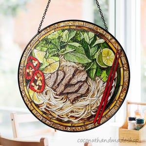 Vietnamese Pho Stained Glass Suncatcher, Pho Noodle Soup Decor, Asian Food Lover Gift, Window Hanging Kitchen, Home Decoration Foodie Gift