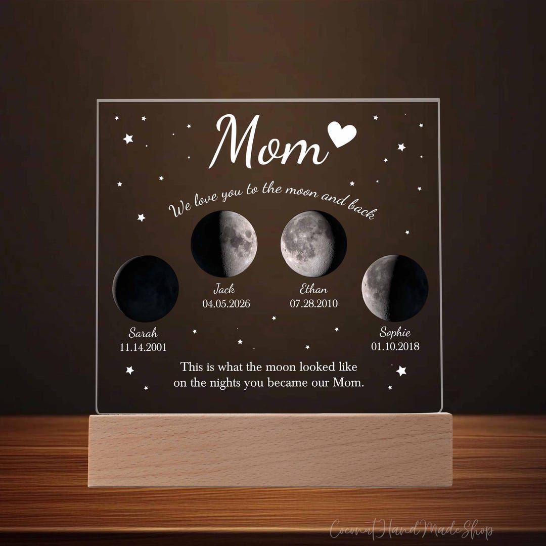 Personalized Moon Phase by Date Gift, Custom Mom Moon Phase LED Light ...