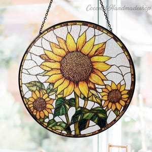 Sunflower Stained Glass Suncatcher, Floral Window Hanging, Sunflower Window Home Decor, Sunflower Suncatcher, Suncatcher Window Decor