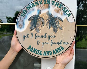 Personalized Sea Couple Turtle Wooden Sign, Sentimental Gift For Couple, Custom Couple Anniversary Keepsake, So Many In The Sea Wooden Sign