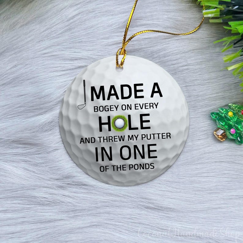 Golf Ball Christmas Ornament, Ceramic Xmas Ornament for Golfer
