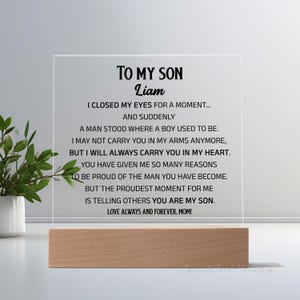 To My Son LED Acrylic Plaque, Sentimental Gift for Son from Mom Dad, Birthday Gift for Son from Parents, Personalized Gift for Son
