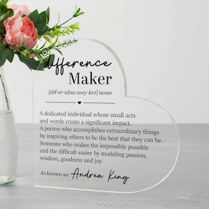 Personalized Difference Maker Plaque, Retirement Acrylic Plaque, Difference Maker Employee gift, Teacher Gift, Appreciation Gift