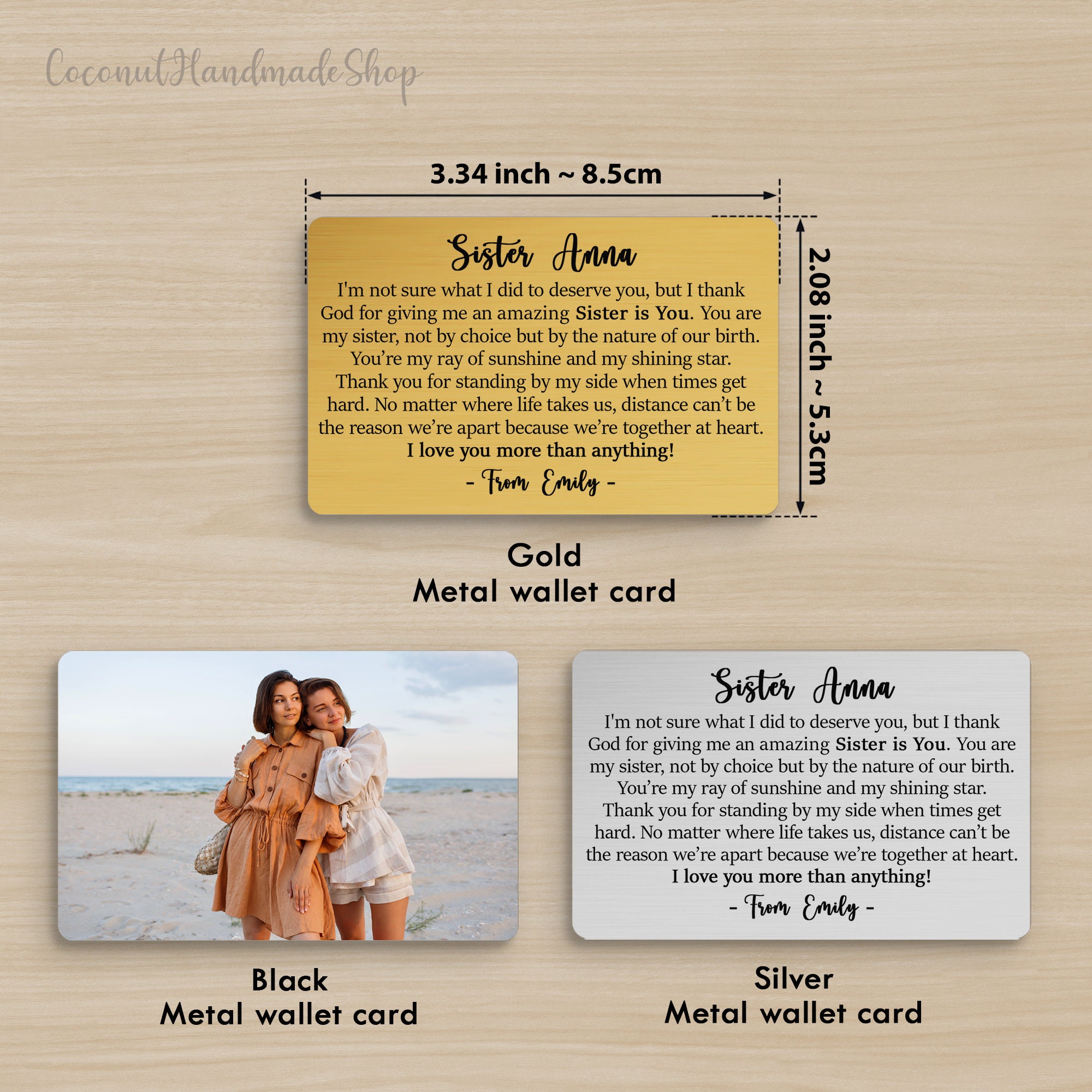 Wallet Insert Card For Sister - Stainless Steel "You Are My Bonus Sister" Reminder Card, Credit Card Size Gift - View #3