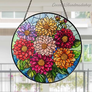 Decoración de cristal con flores de dalia, decoración para amantes de las flores, colgante de ventana con flores de dalia, decoración para el jardín, regalo para mamá, atrapasol de flores