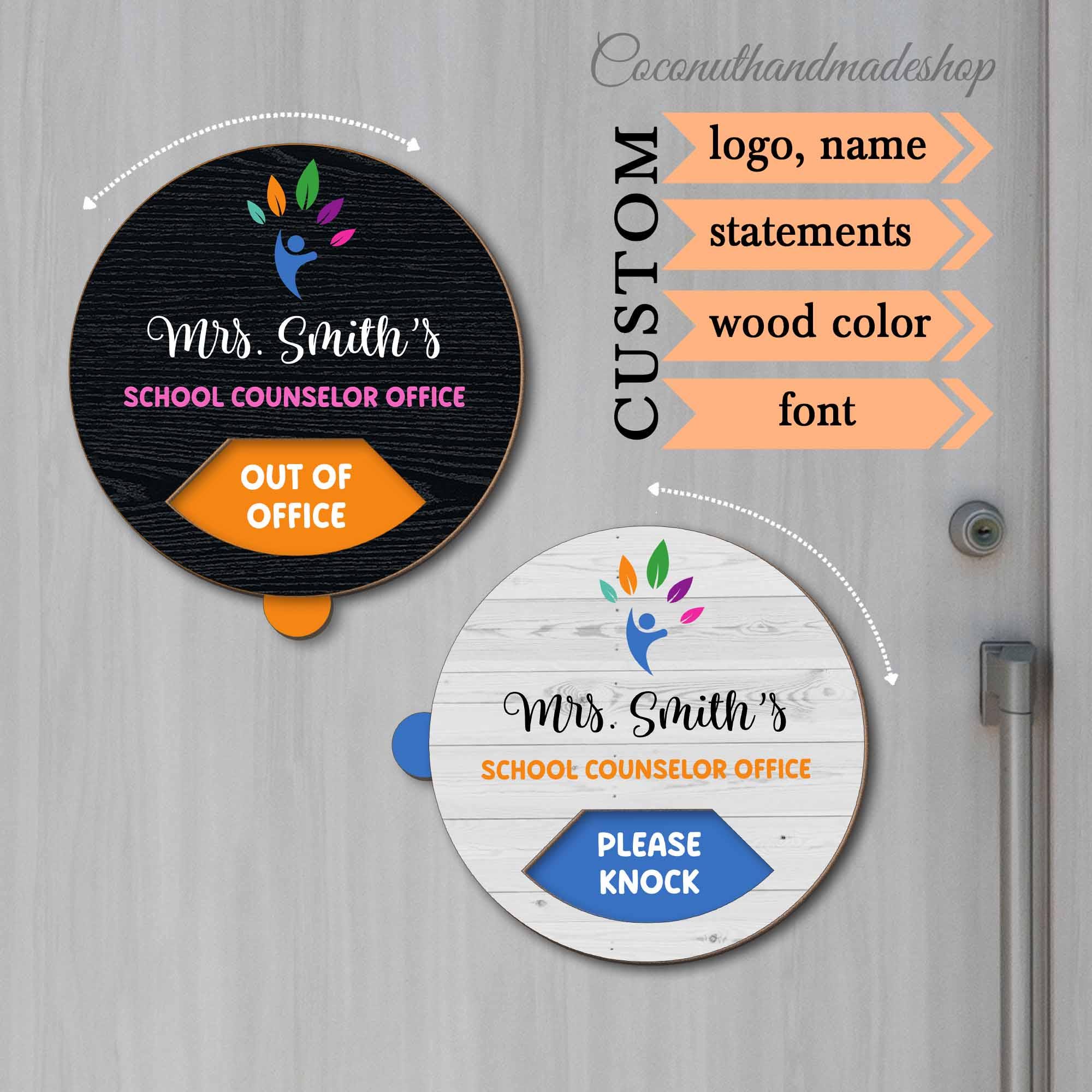 Personalized Rotating & Spinning Office Sign for Teacher, Work Status Sign for School Counselor, School Office Door Sign, New Teacher Gift