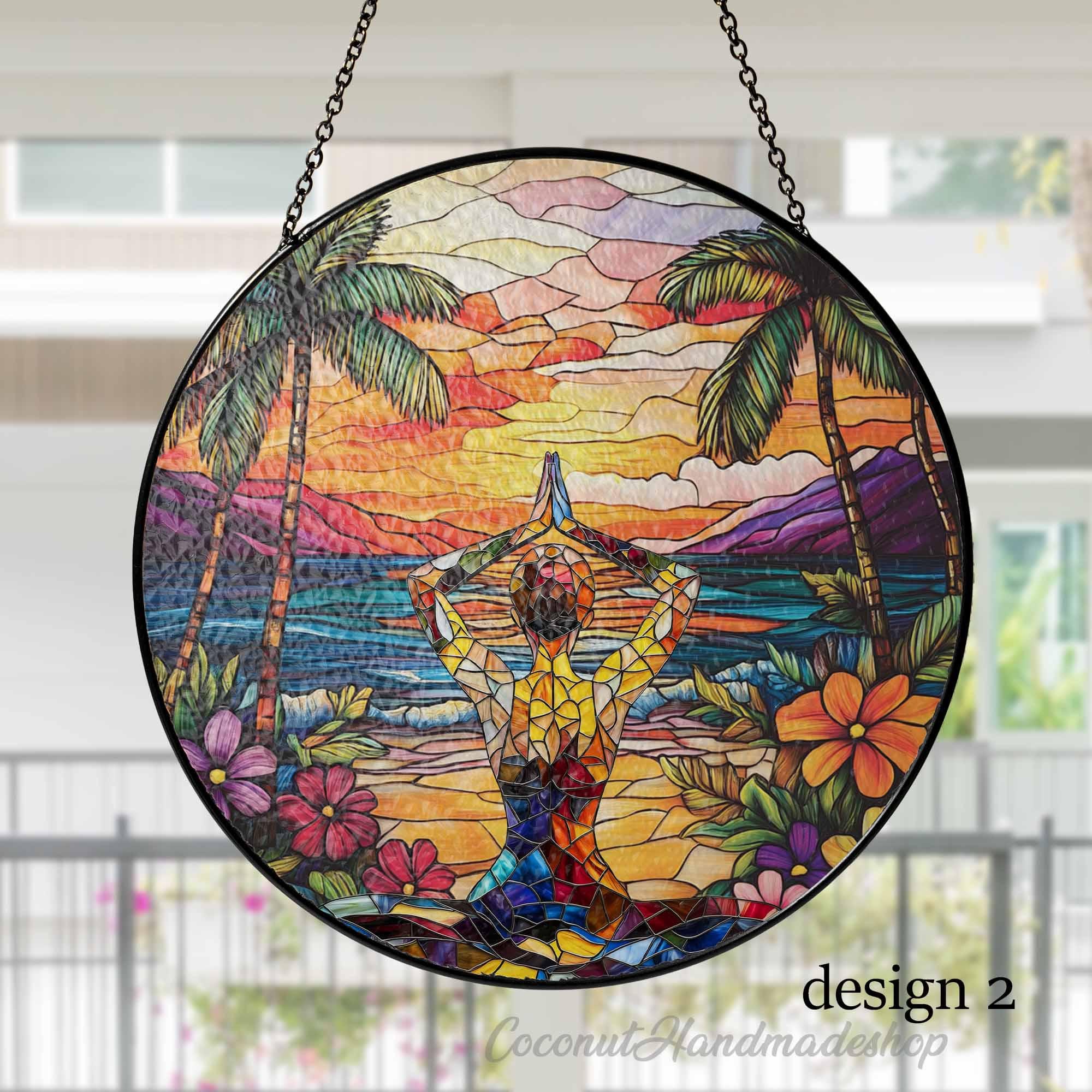 Yoga Namaste Sun Catcher, Yoga Glass Window Hanging, Yoga Lover Gift, Zen Meditation, Spiritual Healing Gift, Energy Healing