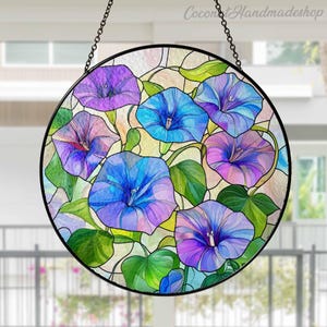 Morning Glory September Birth Flower Suncatcher, Morning Glory Window Hanging/Blue Purple Floral Sun Catcher Gift for Mom/Garden Lovers Gift