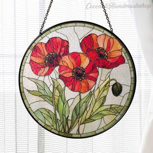Poppy Flowers Glass Suncatcher, Poppy Flower Sun Catcher for Mom, Poppy Flower Lovers Gift, Poppy Mothers Day Gift for Mom, August Flowers
