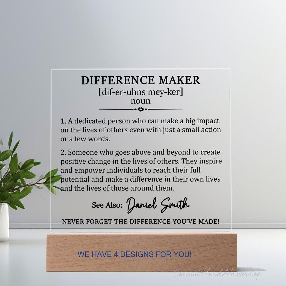 Personalized Plaque For Difference Maker, Difference Maker Gift From Colleague, Leader Gift Plaque, Retirement Gift For Coworker
