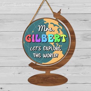 Personalized Geography Classroom Welcome Sign For Teachers, World Map Globe Classroom Sign, Teacher Door Sign With Name